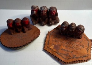 lot 18 image: Vintage Souvenir Lot of Desk Top Hear No Evil MONKEYS Sitting on Leather Bases - Qty 3