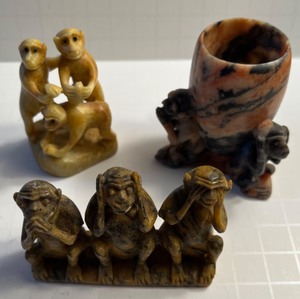 lot 19 image: Vintage Carved Stone & Marble Wise Monkeys Collectible Souvenirs - Qty 3