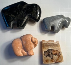 lot 66 image: Vintage Lot of Stone & Marble BUFFALO Figurine Souvenirs - Qty 4