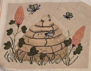 lot 109 image: &nbspHand Stitched Beehive w Bees Needlepoint - Unframed - Completed