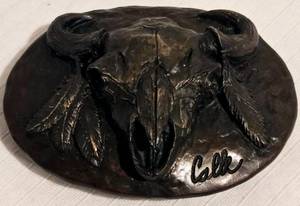 lot 152 image: Vintage Paul CALLE Bronze Cast Buffalo Skull Belt Buckle