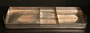 lot 122 image: Mid-Century Large Silver Plate Monogrammed Rectangular Footed Gallery Tray, Circa 1950s w Divider