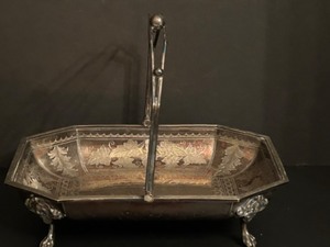 lot 123 image: Rare SILVER PLATE Handled Server W Greek God Face Legs & Decorative Scrolling