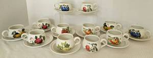 lot 36 image: Vintage PORTMEIRION Ceramic Cups and Saucers - Pomona Fruit Series