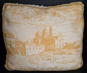 lot 160 image: Vintage Custom Cityscape Linen Down Feather Accent Pillow 