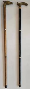 lot 163 image: 2 Vintage Walking Canes wDecorative Brass Handles One Is An Eagle Head