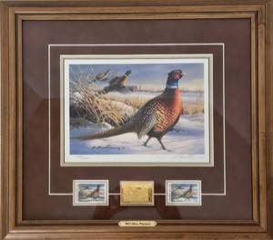 lot 166 image: 1995 Minnesota Pheasant Habitat Print & Stamps by ROBERT HAUTMAN