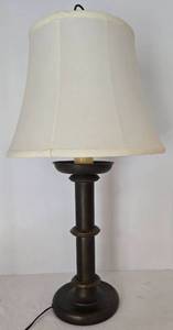 lot 170 image: Vintage Candlestick Metal Lamp w Cream Shade