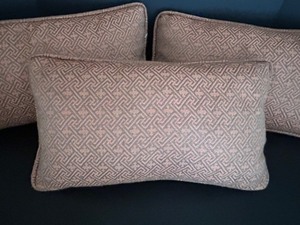 lot 141 image: PILLOWS Made With FORTUNY FABRIC Woven Greek Key on Reverse Sides - Italian Custom Made Pillows - Qty 3