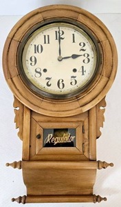 lot 212 image: Antique REGULATOR Wall Clock wPendulum wWinding Key