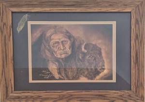lot 214 image: 1986 DONNA JACOBSON Native American Framed Signed Print 