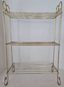 lot 218 image: Vintage Metal Three Tiered Gold Plant Stand 
