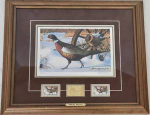 lot 222 image: 1996 Minnesota Pheasant Habitat Print & Stamps by BRUCE MILLER
