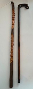 lot 246 image: Vintage Carved & Inlaid WOOD Canes or Walking Sticks - Qty 2