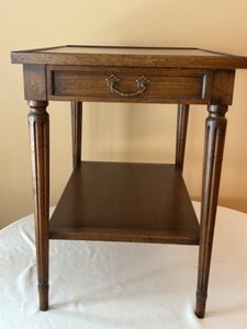 lot 258 image: Solid Wood Side Table By ERICKSON INTERIORS Drawer with Decorative Pull & Bottom Shelf