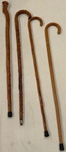 lot 317 image: Gnarled Wood & Bamboo CANES & Walking Stick - Qty 4