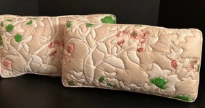 lot 319 image: Vintage Mid-Century Hollywood Regency Quilted Fabric 100% Down Elegant PILLOWS - Qty 2