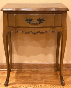 lot 321 image: French Country Leather Topped Side TABLE Nightstand wDrawer by Meldan Furniture