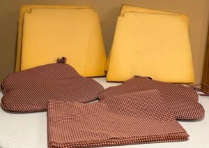 lot 334 image: CUSHION MAKING Supplies Including Red Check Fabric, 4 Pieces of Foam and 2 Custom Made Cushions