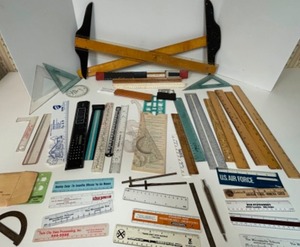 lot 355 image: Vintage Large Lot of RULERS, T Squares, Sliding Rulers, Drafting Tools  & More