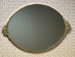 lot 375 image: Rare Mid-Century Oval Brass Mirror  Rounded Scandinavian Vintage Brass Mirror