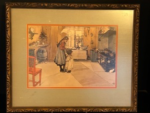 lot 59 image: Vintage CARL LARSSON Famous Print  The Kitchen  Framed & Matted Scandinavian Artist