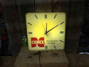 lot 111 image: Vintage Cenex Petroleum Light-Up Acrylic Wall Clock - Works