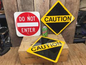 lot 211 image: 3 Metal Signs - Caution - Do Not Enter - 12 x 12