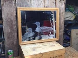 lot 218 image: Vintage Loon Frosted Mirror 22 12 x 18 12