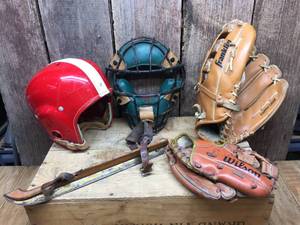 lot 224 image: Vintage Sports Equipment - Football - Baseball - Hockey