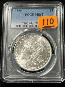 lot 03 image: 1890 US MORGAN SILVER DOLLAR PCGS MS63