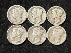 lot 06 image: GROUP OF 6 US MERCURY DIMES