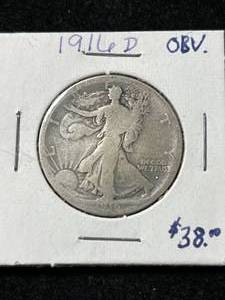 lot 13 image: 1916-D US WALKING LIBERTY HALF DOLLAR