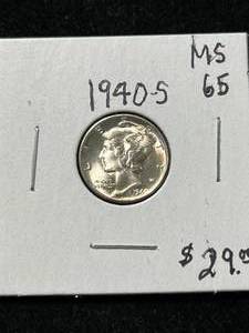 lot 18 image: 1940-S US MERCURY DIME MS65