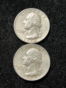 lot 36 image: 2 US 1964-D WASHINGTON QUARTERS