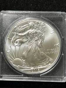 lot 38 image: 2016 AMERICAN SILVER EAGLE 1 TROY OZ .999 FINE SILVER IN CASE