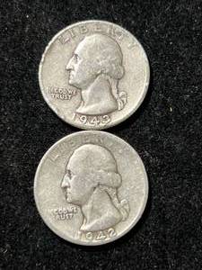 lot 56 image: 2 US WASHINGTON QUARTERS 1942 1943