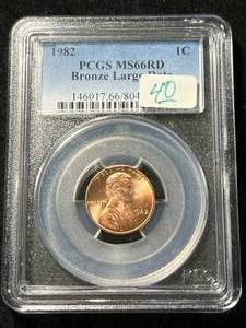 lot 58 image: 1982 US LINCOLN CENT PCGS MS66RD BRONZE LARGE DATE
