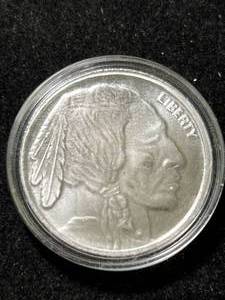 lot 59 image: 1 TROY OZ .999 FINE SILVER BUFFALO INDIAN ROUND IN AIRTITE