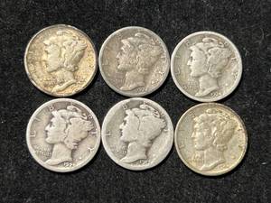 lot 66 image: GROUP OF 6 US MERCURY DIMES