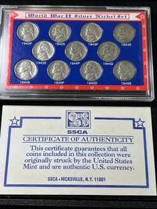 lot 75 image: WWII SILVER NICKEL 11 COIN SET
