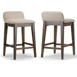 lot 18 image: Glamour Home Atia Dark Brown Rubberwood Bar Heigh Barstool with Low Back Fabric Seat (Set of 2) Customer Returns See Pictures