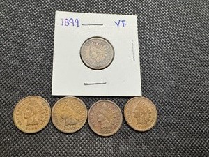 1899 VF (4) Pre 1900 Indianheads. 1890, (2) 1897, 1898, 1899VF (5 Coins)