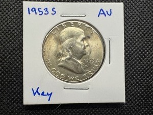1953 S AU Key Date Franklin Half Dollar