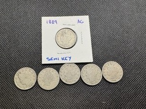 Semi Key Date 1889  (5) Avg Date V Nickels (6 Coins)