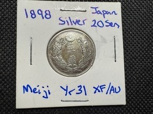 1898 Silver Japanese 20 Sen, Tough to Find XFAU Cond