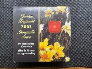 2003 Silver Proof 50 Cent Canada Golden Daffodil Coin, Coin, COA, Box and Packaging in Excellent Condition