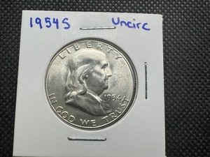 1954 S MS Uncirculated Franklin Half, Unbroken Luster-Fields and Devices, Full Straps, Last Franklin Year From S Mint