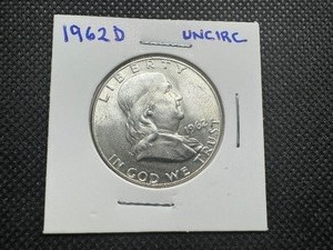 1962 D MS Uncirculated Franklin Half, Unbroken Luster-Fields and Devices, Full Straps