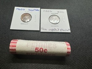 Collector Pennies & Unopened BU Roll (Two Pennies  One Roll of Pennies)